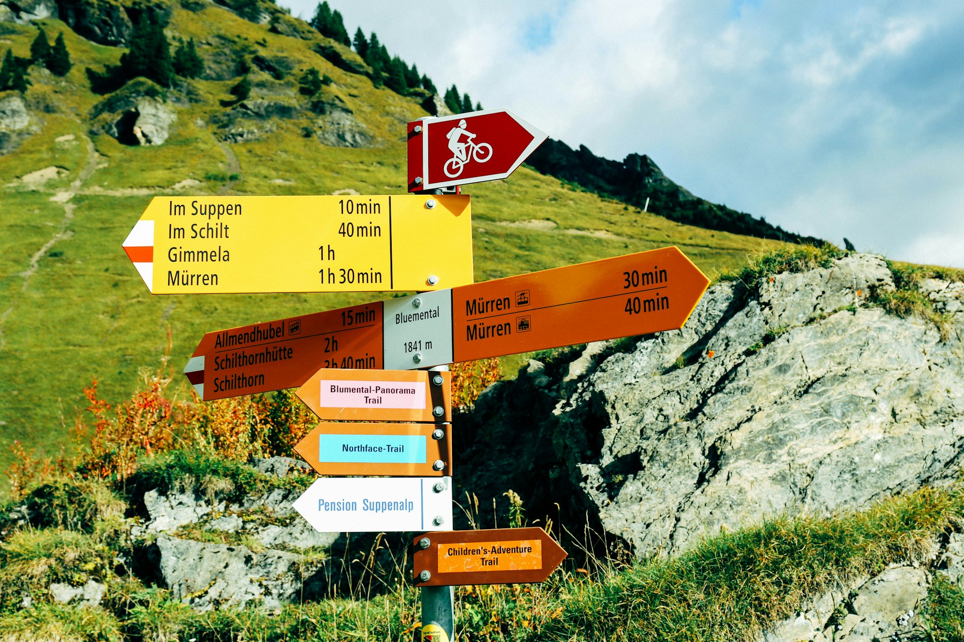 a sign board with arrows pointing in different directions